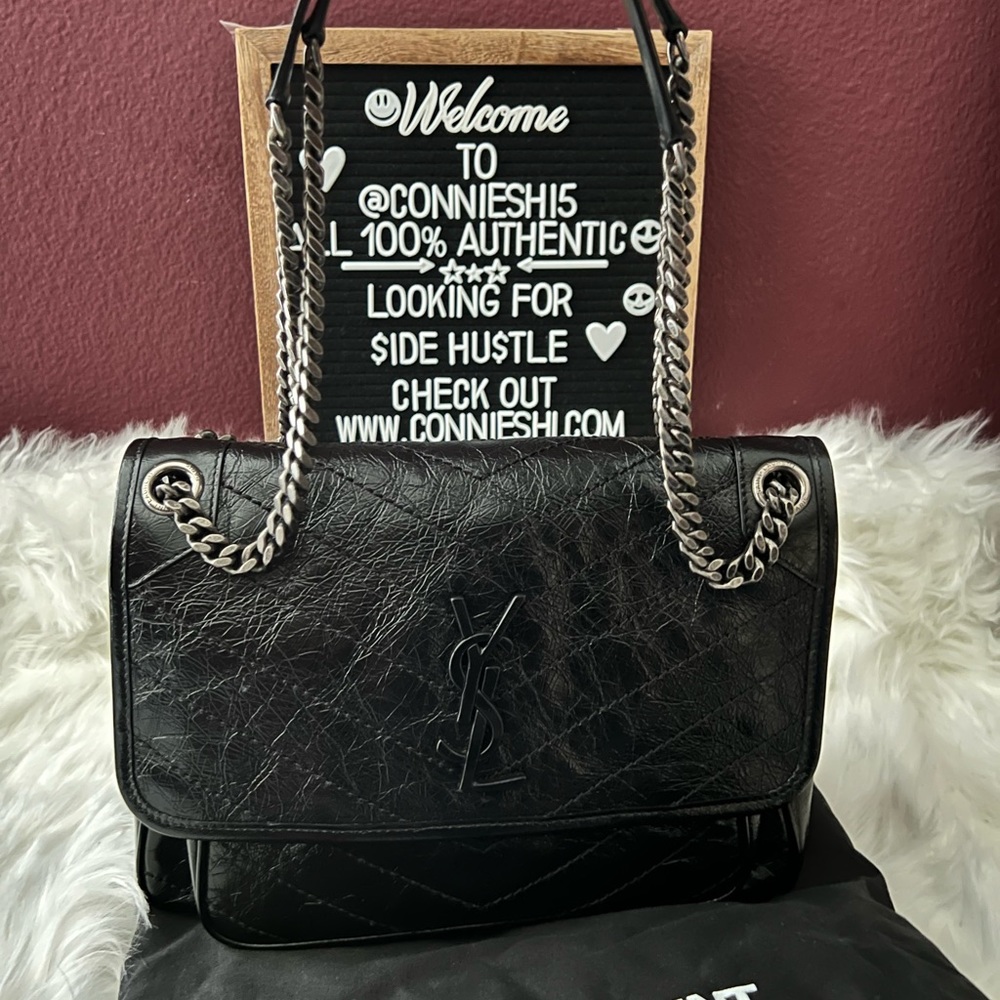 SAINT LAURENT Niki Medium Crinkled Calf Flap-Top Shoulder Bag
